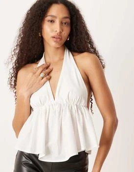 ASOS DESIGN poplin mix babydoll halter top in ivory