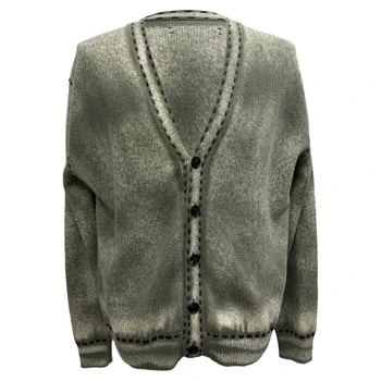 AMIRI | Pigmented Spray Print Cardigan in Olive Cashmere