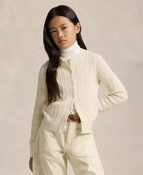 Girls 7-16 Metallic Cable Cotton-Blend Cardigan Sweater