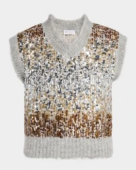 Brunello Cucinelli | Multi-Size Degrade Pailette Mohair V-Neck Sweater