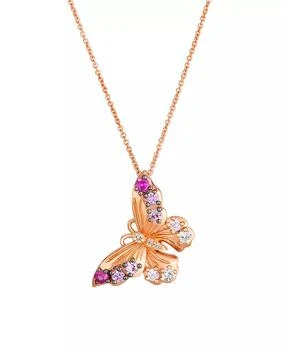 Le Vian | White Sapphire (2/25 ct. t.w.), Pink Sapphire (7/20 ct. t.w.) & Nude Diamond (1/5 ct. t.w.) Butterfly Pendant Necklace in 14k Strawberry Gold
