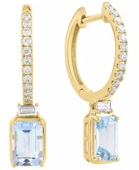 Effy | Diamond (1/4 ct. t.w.) & Aquamarine (7/8 ct. t.w.) Drop Earrings in 14k Yellow Gold