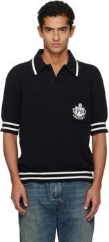 Balmain | Black College Emblem Embroidery Knit Polo