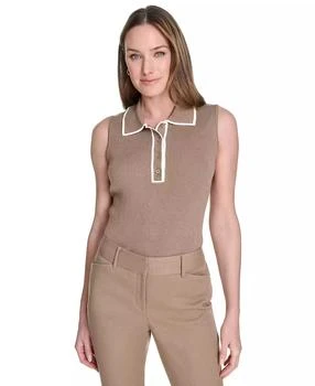 Women
s Contrast-Tipped Sleeveless Polo Top