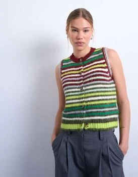 Topshop knitted multi stripe vest in green