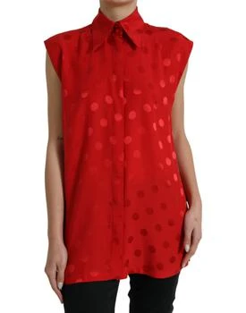 Dolce & Gabbana | Polka Dot Sleeveless Colla Blouse Women's Top