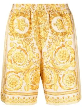 Versace | Beige and Yellow Silk Barocco Print Shorts