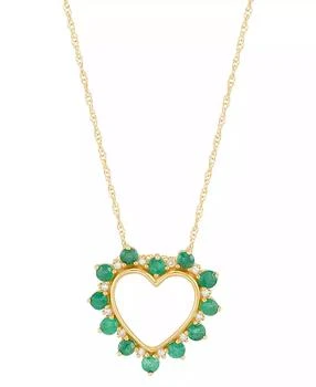 Macy's | Emerald (1/2 ct. t.w.) & Diamond Accent Open Heart 18" Pendant Necklace in 14k Gold