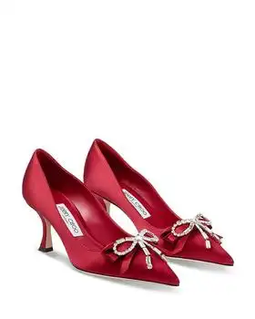 Jimmy Choo | Women's Auria 70 Satin Crystal Bow Pumps