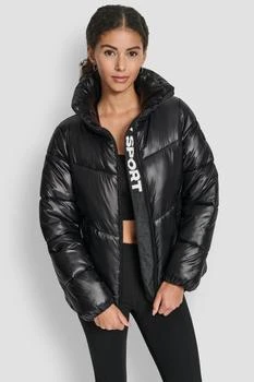 QUILTED PUFFER WITH OVERSIZED COLLAR AND INTERIOR PLACKET LOGO