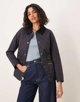 Barbour Annandale diamond quilt jacket with cord collar in navy