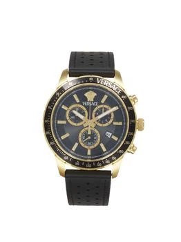 Versace | Versace Sport Chrono Ion-Plated Gold Stainless Steel
Leather-Strap Watch/44MM