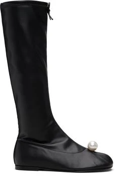 Black Faux-Pearl Sock Boots