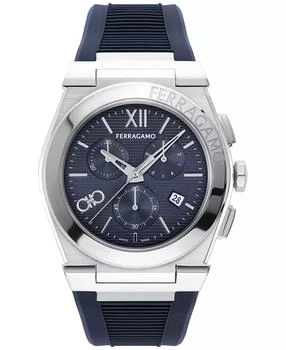 Salvatore Ferragamo | Salvatore Men
s Swiss Chronograph Blue Rubber Strap Watch 42mm