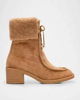 Jimmy Choo | Hali 60 Suede Shearling-Collar Ankle Booties