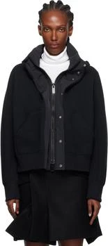 Sacai | Black Sponge Sweat x Grosgrain Hoodie