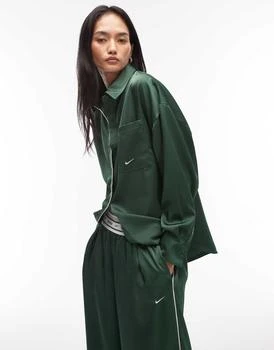 Nike satin long sleeve shirt in dark green
