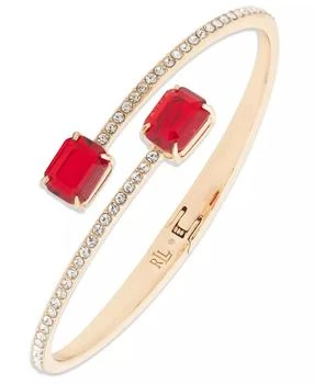 Glass Bypass Stone Cuff Bracelet in Silver-Tone (also in Gold-Tone)