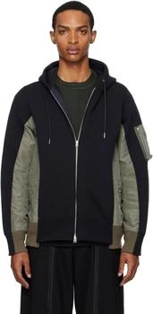 Sacai | Navy & Khaki Sponge Sweat & Nylon Twill Hoodie