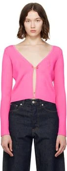 Versace | Pink Safety Pin Ribbed Knit Fitted Cardigan