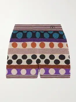 Valentino | Embroidered Ribbed Metallic Jacquard-knit Shorts - Beige