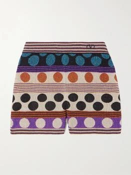 Valentino | Embroidered Ribbed Metallic Jacquard-knit Shorts - Beige
