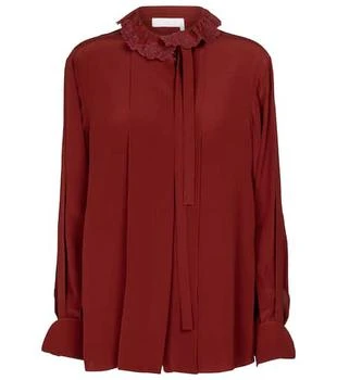 Chloé | Embroidered tie-neck silk blouse