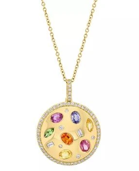 Effy | EFFY® Multi-Gemstone (1-1/6 ct. t.w.) & Diamond (1/3 ct. t.w.) Disc Pendant Necklace in 14k Gold, 18" + 1" extender