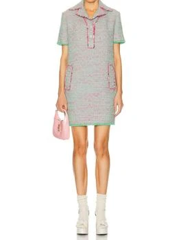 ETRO | Short Sleeve Tweed Dress In Green/rose
