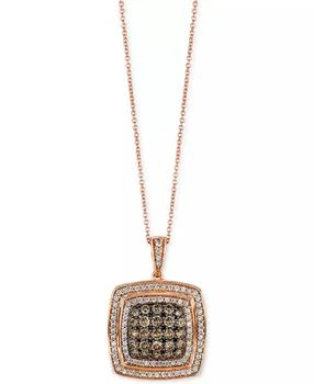 Le Vian | Chocolate Diamond (1 ct. t.w.) 
Vanilla Diamond (1/2 ct. t.w.) Square Halo 18" Pendant Necklace in 14k Rose Gold