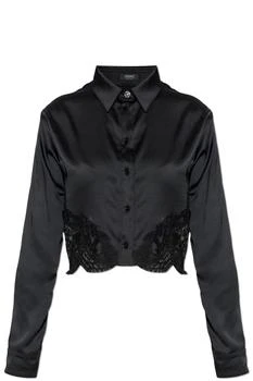 Versace | Versace Lace-Trim Satin Cropped Shirt