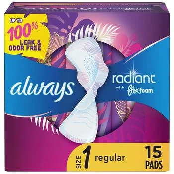 Always Radiant Pads, Regular, with Wings Clean Scent, Size 1