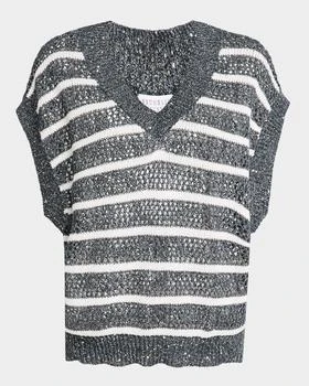 Brunello Cucinelli | Antibes Striped Paillette Open-Knit Sleeveless Sweater