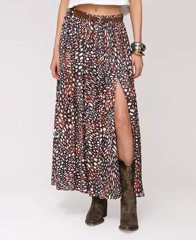 Women's High Slit Western Belt Maxi Skirt