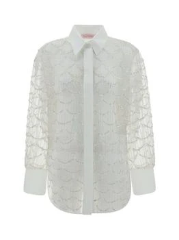 Valentino | Valentino	Tulle Illusione Embroidered Straight Hem Shirt
