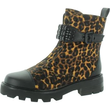Maeva Womens Leather Calf Hair Combat & Lace-Up Boots