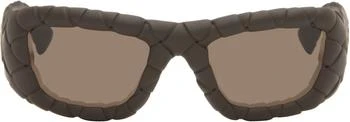 Bottega Veneta | Brown Intrecciato Rectangular Sunglasses