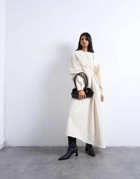 Topshop knot detail midi dress with asymmetric hem in buttermilk