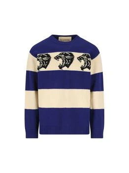 Valentino | Valentino Animal Patterned Striped Crewneck Jumper