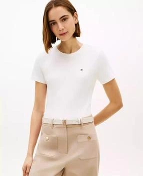 Women's Rib Crew Neck Short-Sleeve Slim T-Shirt