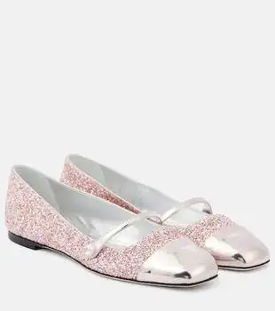 Jimmy Choo | Elisa leather-trimmed glitter ballet flats
