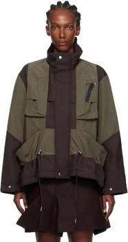 Sacai | Brown & Khaki Suiting Bonding x Grosgrain Jacket