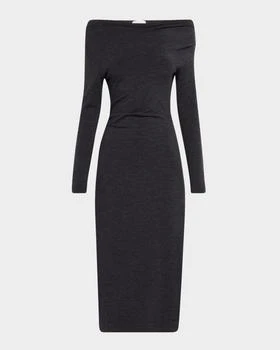 Brunello Cucinelli | Draped Off-The-Shoulder Wool Jersey Midi Dress
