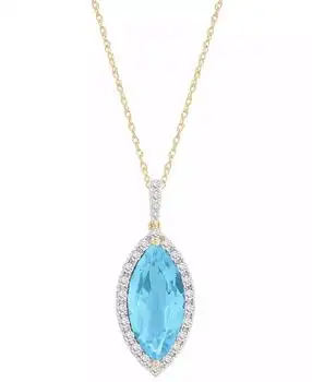 Macy's | Blue Topaz (4 ct. t.w.) and Diamond (1/4 ct. t.w.) Marquise Drop Pendant in 14k Yellow Gold