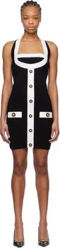 Balmain | Black 
White Two-Tone Halterneck Knit Minidress