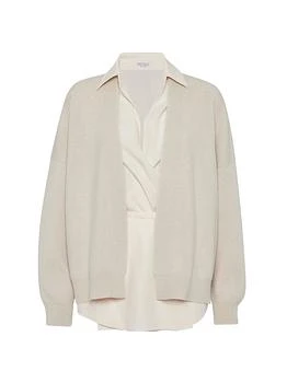 Brunello Cucinelli | Cashmere English Rib Cardigan with Detachable Blouse