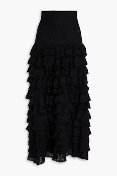 Ruffled pointelle-knit maxi skirt