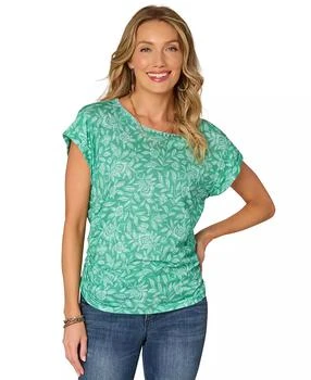 Petite Printed Side-Shirred Rolled-Cuff Top