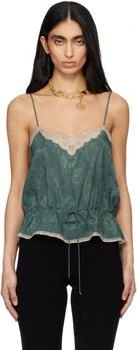 Green Silk Jacquard & Lace Drawstring Camisole