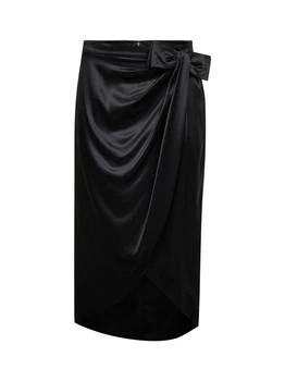 Valentino | VALENTINO | Black Solid Crepe Satin midi skirt with bow | Women | 42